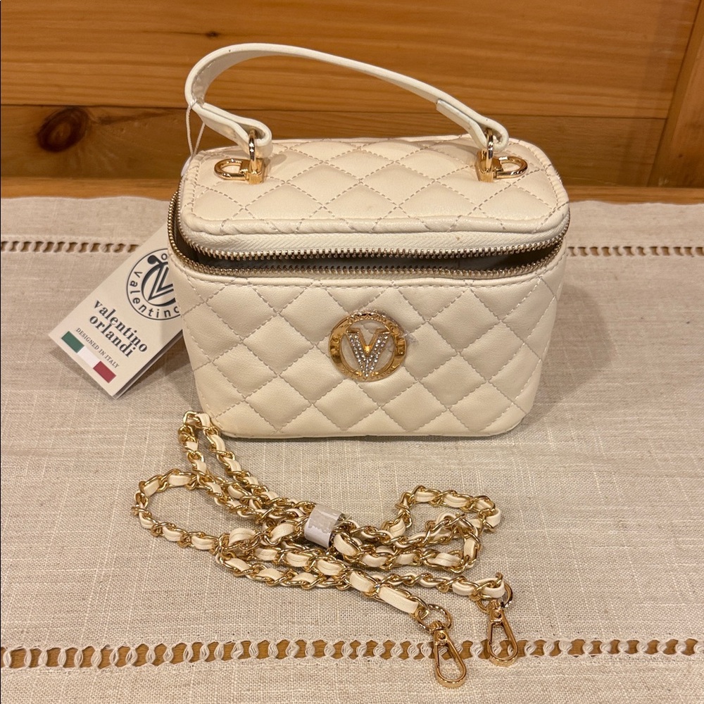 Valentino Quilted Mini Bag in Cream with Gold Chain